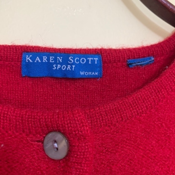 Karen Scott Sport Red Christmas Wool Thick Knit Embroidered Sequin Cardigan M/L - Picture 7 of 16